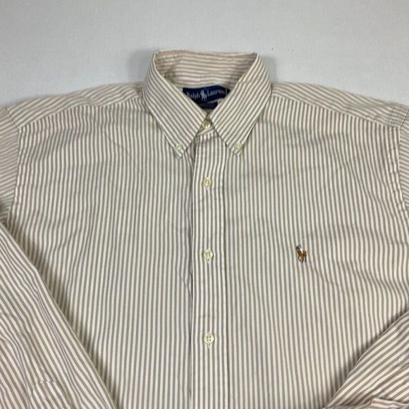 Ralph Lauren Mens Yarmouth Cotton Button Dress Shirt Striped Long Sleeve 16-35 - Picture 3 of 10